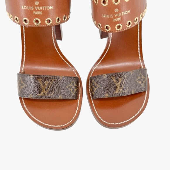 Louis Vuitton Passenger Monogram Sandals EU 41 US 11 Brown Leather LV Block Heel - Picture 3 of 15